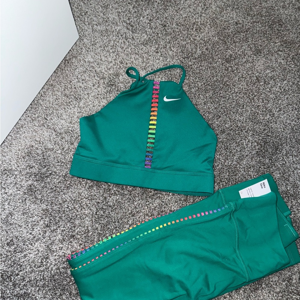 Nike Teal Activewear Set with Rainbow Trim
